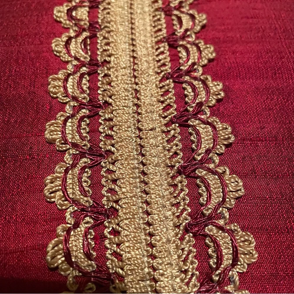 Decorative Pillow - 16”x16” - red (leaning a little burgundy) with gold trim